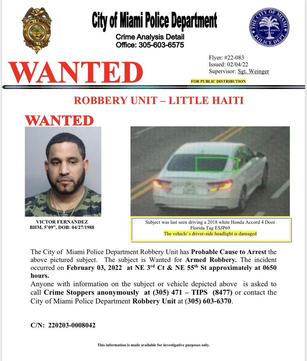 ❗️WANTED❗️ We need your assistance in locating Victor Fernandez who is depicted down below. On today’s date, 2/4/22, he physically assaulted one of our officers who was attempted to apprehend him at 4100 W. Flagler.