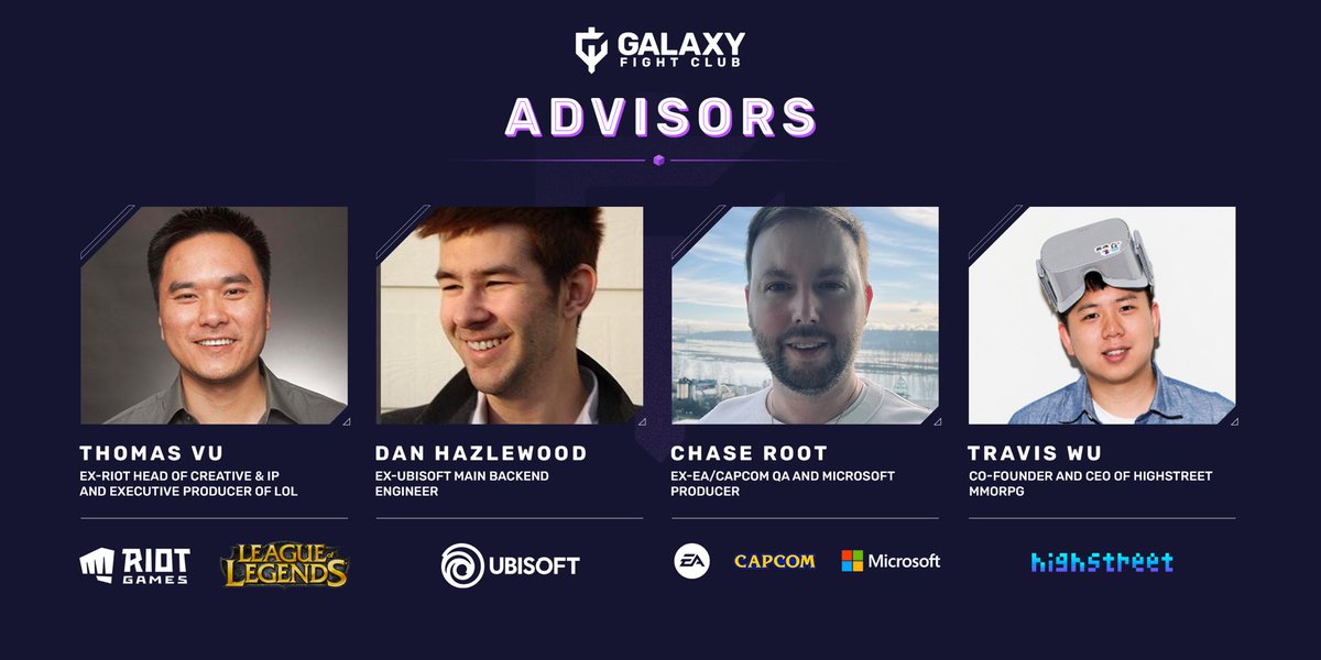 GalaxyFight_NFT's tweet photo. We’re excited to share our panel of advisors! We’ve brought them on because of their deep expertise in the gaming space, game design, tokenomics, and beyond. 

We look forward to working with these individuals closely to help build out our full vision for Galaxy Fight Club. https://t.co/3zYaeo7ENe