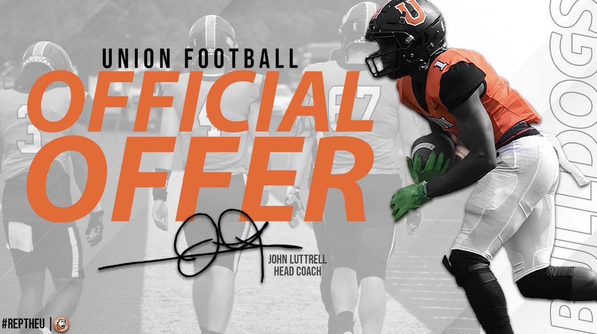 Lj2timez's tweet photo. Honored to receive my second official offer from @UnionFBall #blessed #football #hardworkpaysoff https://t.co/lulVPOCTdL