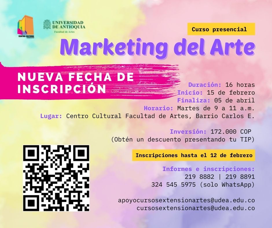 ccultural_artes's tweet photo. 🚨 Aún estás a tiempo de inscribirte en el curso Marketing del Arte 👉https://t.co/WazneMnhud

Un curso diseñado para artistas que quieren conocer nuevas herramientas para promocionar su producción artística 🎭🎨🎶💃🕺 https://t.co/ypq0acoDf6