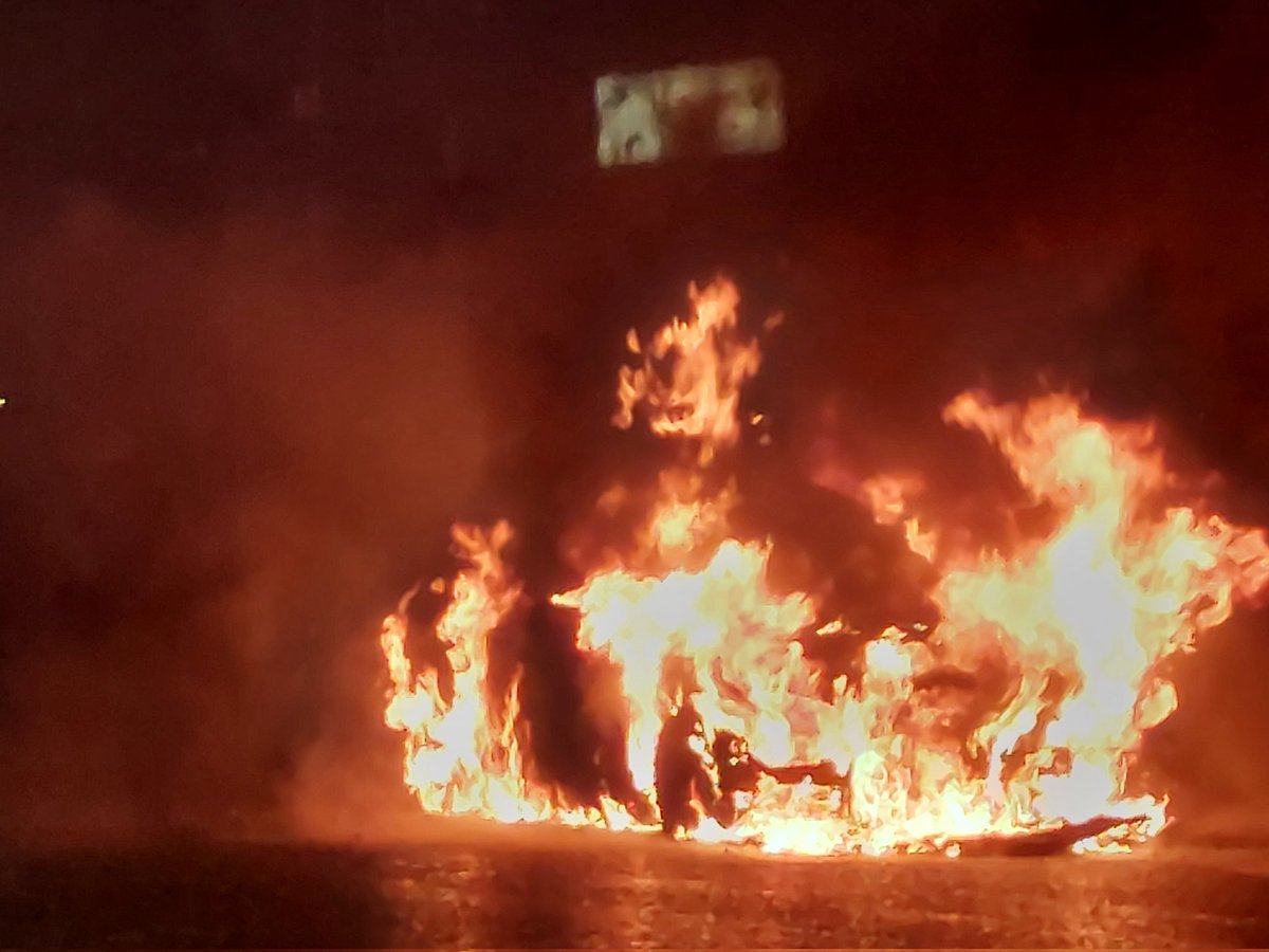 teslamancs's tweet photo. Whilst Superchargering, I just watched an ICE burst into flames opposite Manchester, UK South Supercharger. I have to wonder if it will get the same news coverage as an #EV would do; if it burst into flames? https://t.co/WA4v1Zcdy2