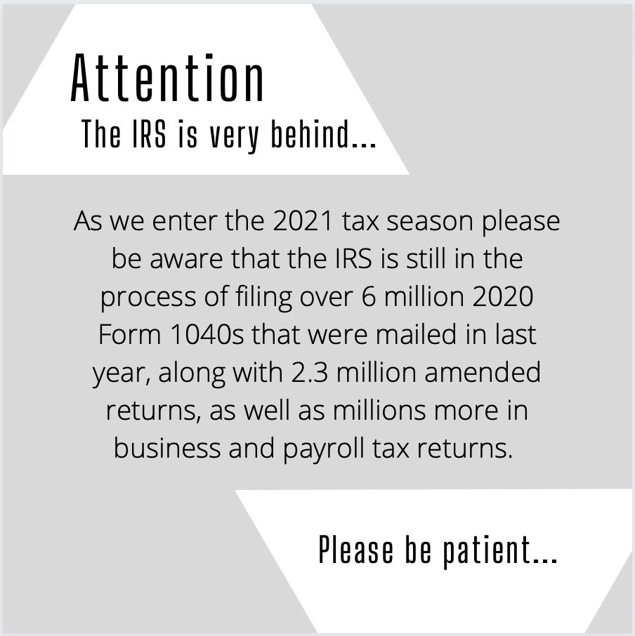 Received a notice? DO NOT PANIC. At this time the IRS is simply telling us to be patient. We will update as we learn more.
