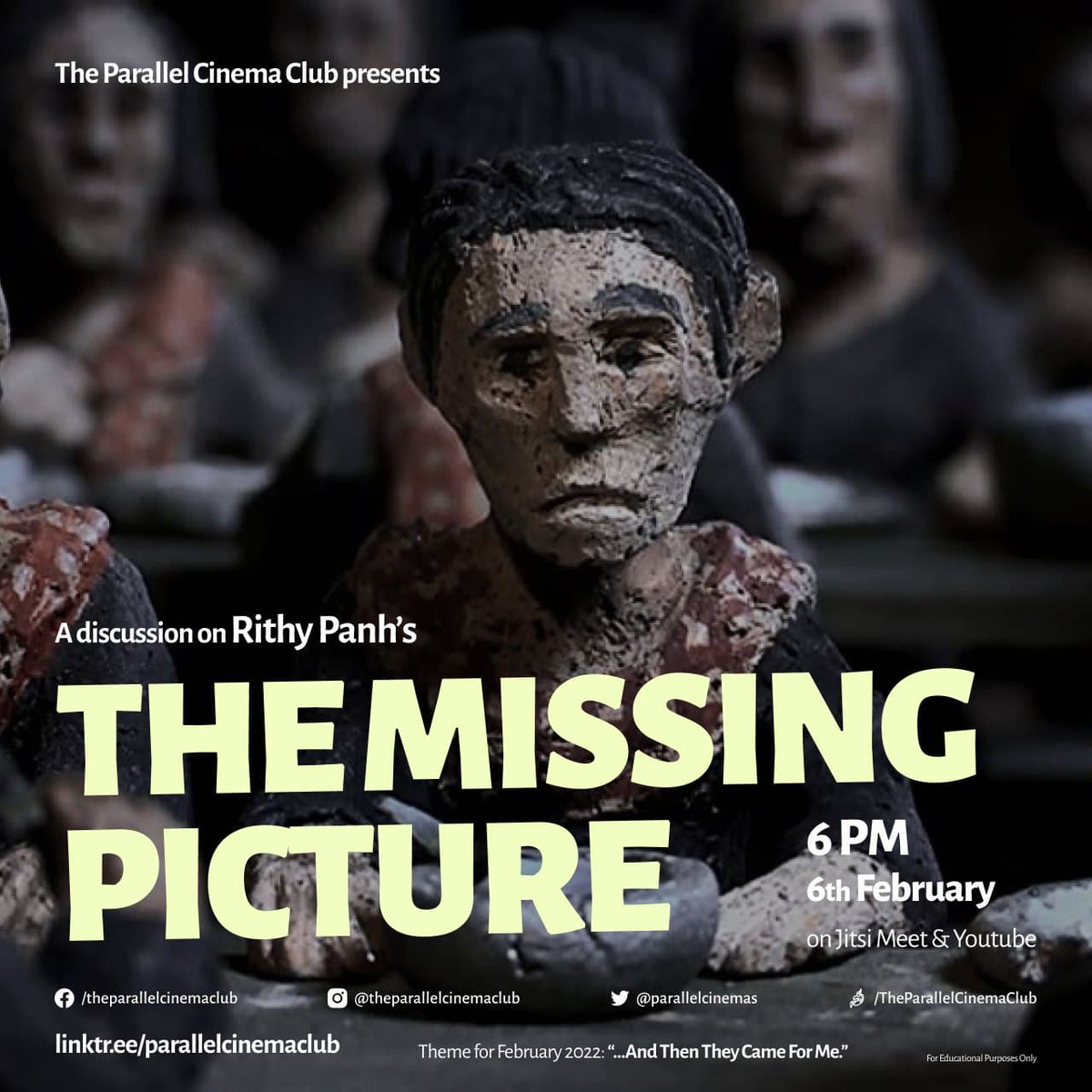 parallelcinemas's tweet photo. Hello join us for this Sunday's #Documentary Discussion on #TheMissingPicture directed by #RithyPanh. Meet link - https://t.co/HWdfa4j5Rk YouTube #LiveStream - https://t.co/hwojH7i4fv
Poster credits - @jeffreysamjacob

#Genocide #FilmDiscussion #KhmerRouge #Cambodia #Killings https://t.co/jIIdmoZPir