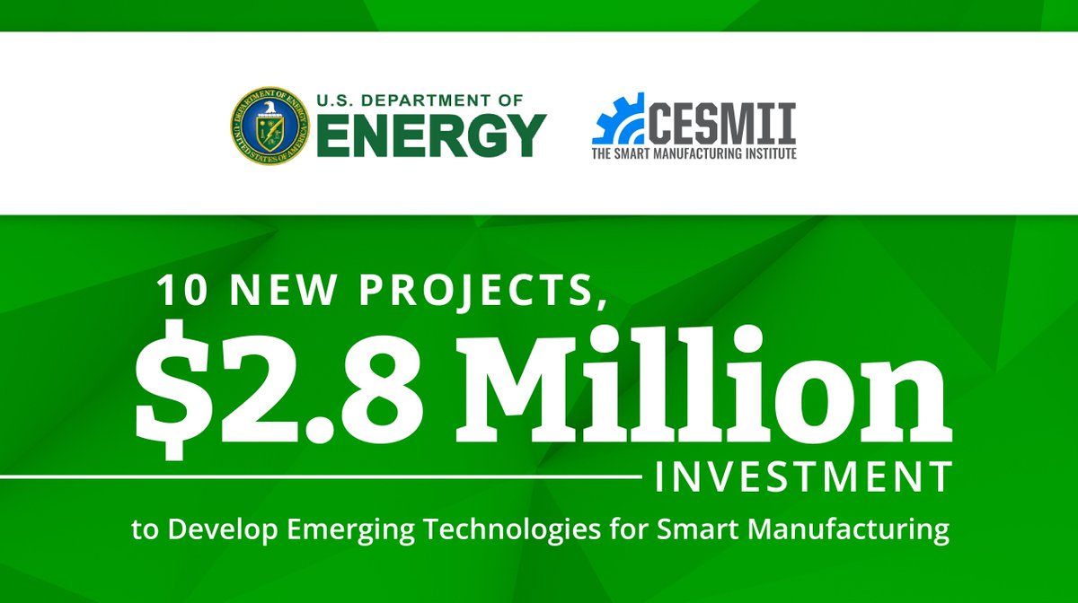 DOECMEI's tweet photo. Better, faster, stronger? Smart Manufacturing is all 3! Today, w/ @CESMII_SM, we announced 10 projects that will level-up #SmartManufacturing technology, thereby reducing waste, increasing efficiency, and helping us reach #netzero carbon emissions by 2050. https://t.co/LuaIshBOTY https://t.co/YhN3IsigNX