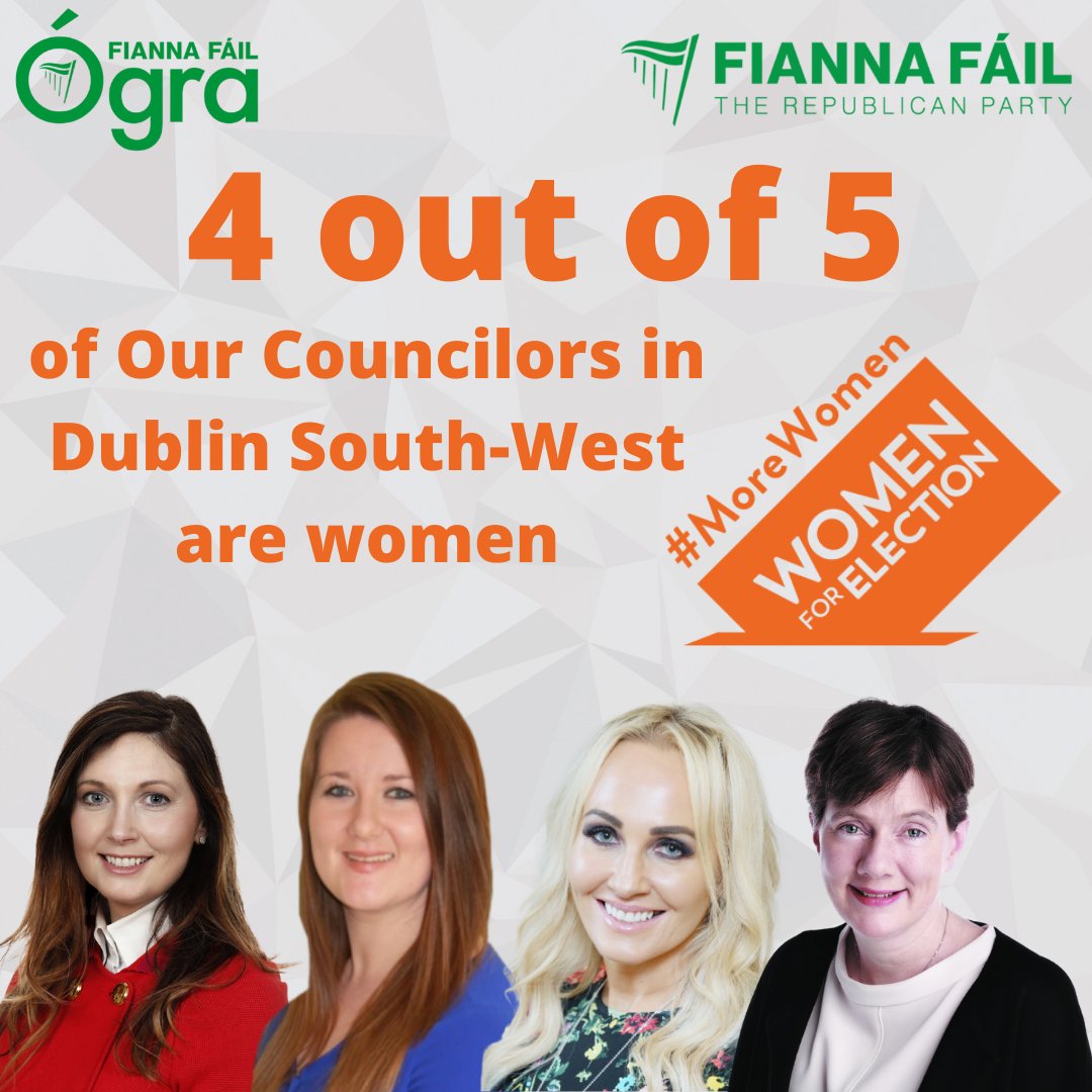 Here in #DublinSouthWest we are so lucky to have 4 out of 5 of our Councillor are #women. 

#morewomen #womenforelection

@cllrteresacostello
<a href="/ladublinoise/">Cllr Emma Murphy</a> 
@ODonovanDeirdre
<a href="/yvonnecollinsff/">Cllr. Yvonne Collins</a>

<a href="/women4election/">Women for Election</a> <a href="/ffwomensnetwork/">FF Women's Network</a> <a href="/fiannafailparty/">Fianna Fáil</a> <a href="/OgraFiannaFail/">Ógra Fianna Fáil</a> <a href="/JohnLahart/">John Lahart TD</a>