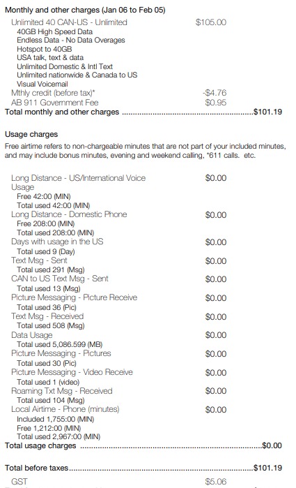 mazenism's tweet photo. @Rogers check out my Telus bill including US roaming at the same time my wife was roaming with our Rogers bill.  Rogers is triple the price of Telus in a single month! https://t.co/hHpJJEtNR5