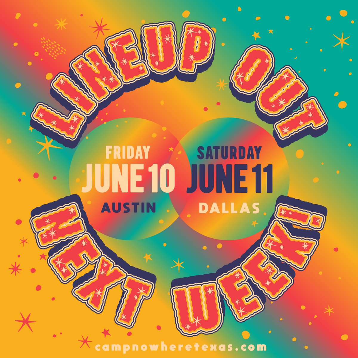 WE'RE BACK Y'ALL 🤠🙌⁣ Presale begins Feb 9 at 10am CT. Sign up for a presale code and we'll send it to you at that time: campnowheretexas.com