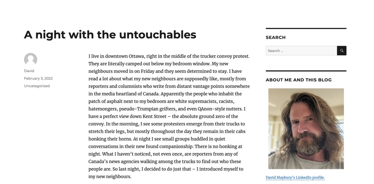 this is an awesome piece about the Ottawa convoy. Author isn't a journalist. Just a civil servant who walked down king street talking to dudes in trucks. <a href="/itsrobroberts/">Rob Roberts</a> <a href="/CarsonJerema/">Carson Jerema</a> <a href="/rupasubramanya/">Rupa Subramanya</a> imho this would be great for <a href="/nationalpost/">National Post</a> 
maybury.ca/the-reformed-p…