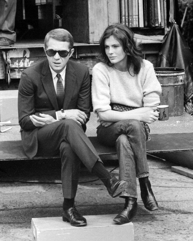 TheOldHollywood's tweet photo. Steve McQueen and Jacqueline Bisset during a break from filming on the set of Bullitt (1968) https://t.co/zE6PQwqDdx