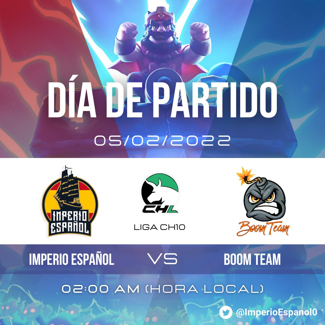 🕹Partido contra <a href="/BoomTeamCR/">BoomTeam</a> en la lucha por una plaza en la siguiente ronda de la <a href="/CHLIGA2/">CHL • SUPERLIGA •</a> .

🆚 <a href="/BoomTeamCR/">BoomTeam</a> 
⌚️02:00 🇪🇸
🏆 <a href="/CHLIGA2/">CHL • SUPERLIGA •</a> 
#ClashRoyale #VamosIE 🇪🇸