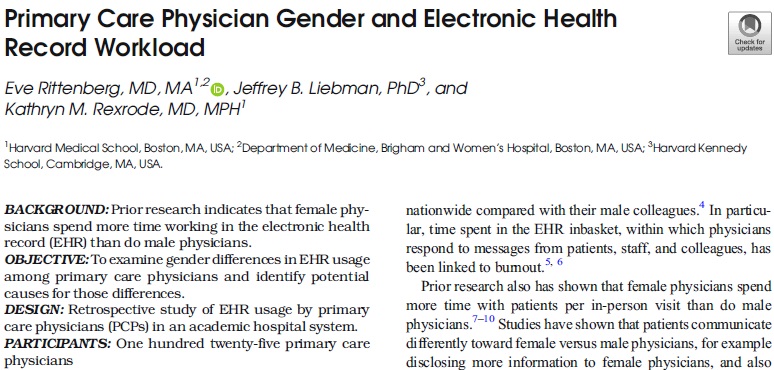 JGIM Journal of General Internal Medicine (@journalgim) on Twitter photo Why do women #primarycare physicians spend more time in the EHR? @EveMiej, <a href="/JeffreyLiebman/">Jeffrey Liebman</a> and <a href="/MphKathryn/">Kathryn Rexrode, MD, MPH</a> find that they receive more messages from staff and patients. #burnout <a href="/HarvardHealth/">Harvard Health</a> @BWHResearch rdcu.be/cGnDP Why do women #primarycare physicians spend more time in the EHR? @EveMiej, <a href="/JeffreyLiebman/">Jeffrey Liebman</a> and <a href="/MphKathryn/">Kathryn Rexrode, MD, MPH</a> find that they receive more messages from staff and patients. #burnout <a href="/HarvardHealth/">Harvard Health</a> @BWHResearch rdcu.be/cGnDP