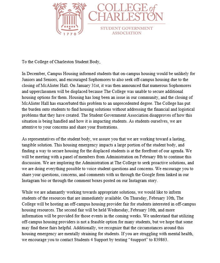 CofC Student Government Association tweet media