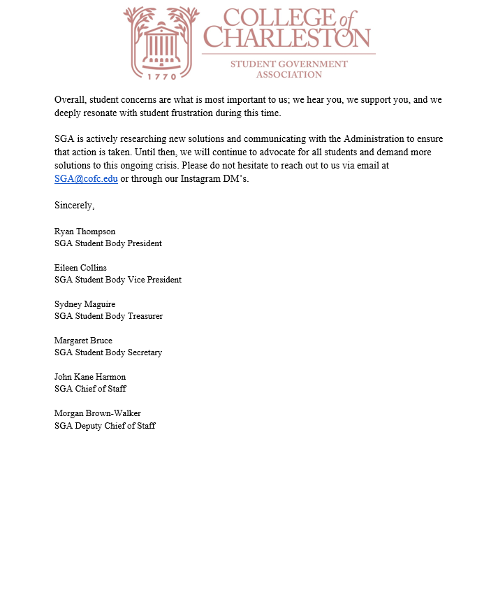 CofC Student Government Association tweet media