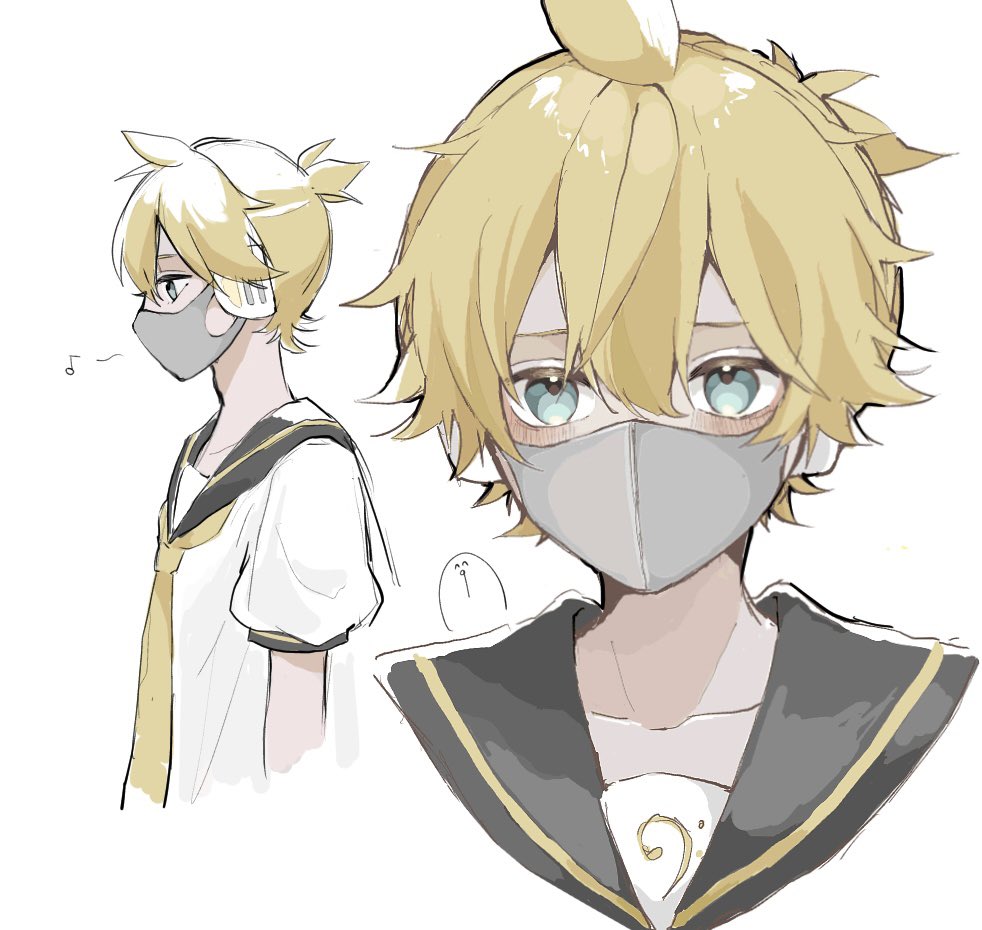 kagamine len blonde hair 1boy male focus sailor collar mask necktie black sailor collar  illustration images