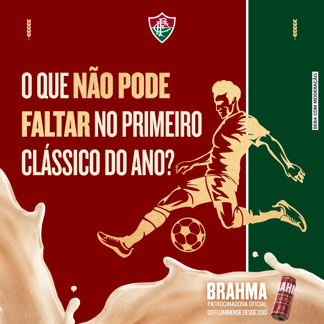 FluminenseFC's tweet photo. Vamos pra cima, Fluzão! Além da Brahminha gelada no copo, o que mais tá faltando pra bola rolar nesse primeiro clássico?🤔🍻

#BrahmaFlu #BebaComModeração @BrahmaCerveja https://t.co/mXcftroKGH