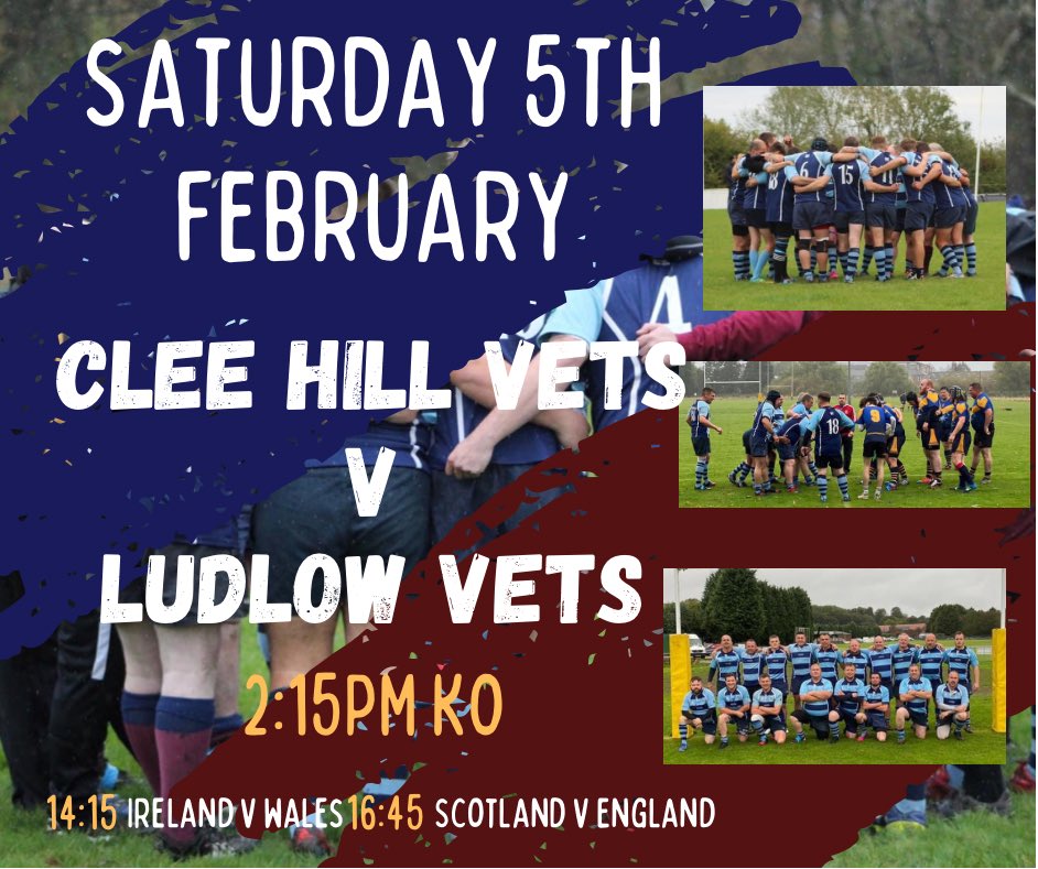 🏉Vets game tomorrow V Ludlow Vets🏉
Kick off: 2:15PM KO
Set to be a good game
Come enjoy a game of rugby, a few drinks with more rugby on TV to follow afterwards🐏🌹

Ireland v Wales
Scotland v England 
Will be being shown in the clubhouse

#comeontherams
#UpTheRams

🐏🌹🏉🍻