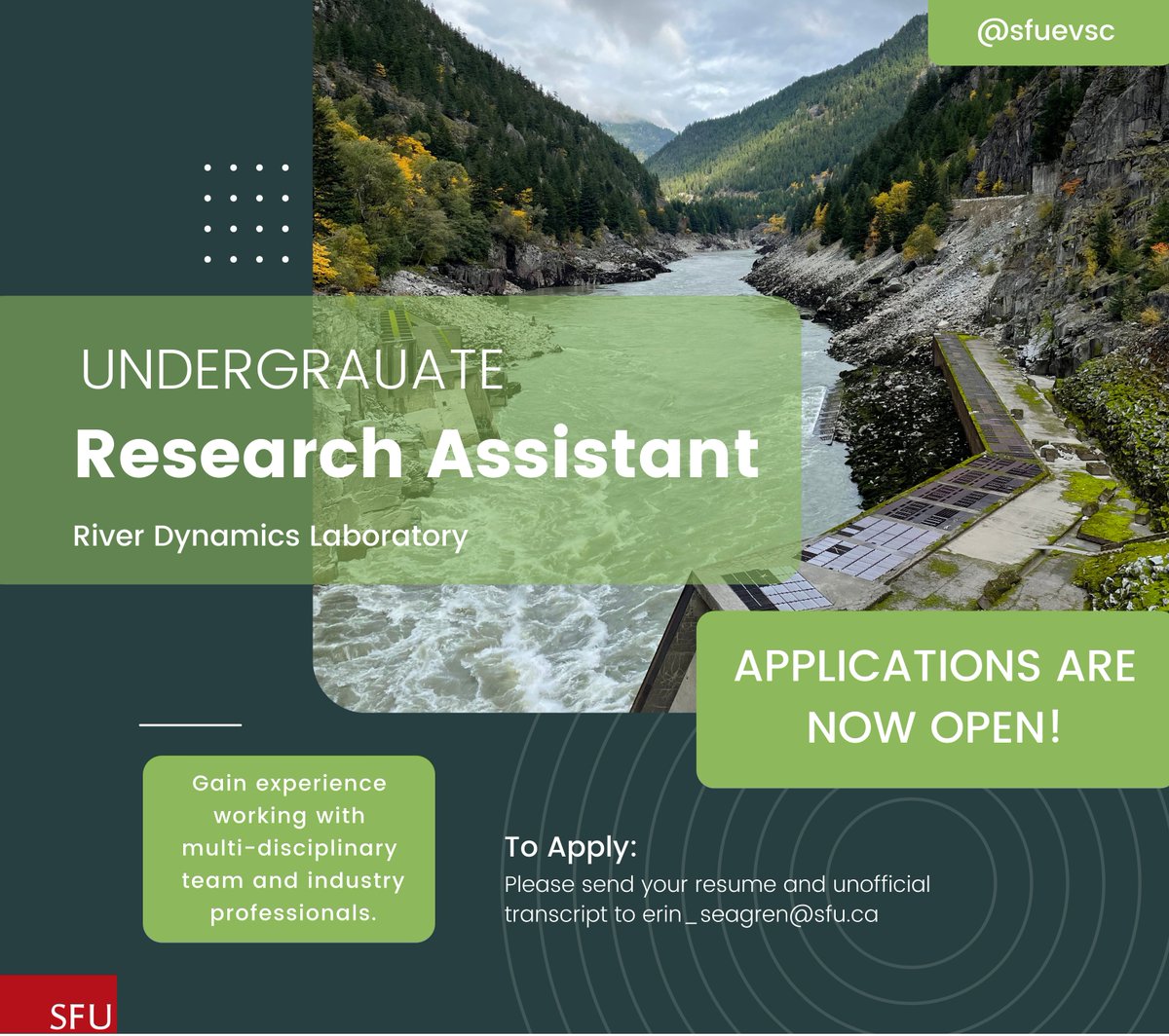 SFU School of Environmental Science (@sfuevsc) on Twitter photo ***Exciting opportunity for environmental students***
The River Dynamics Laboratory is looking to #hire ๐ญ๐ก๐ซ๐๐ ๐ฉ๐๐ข๐ ๐ฎ๐ง๐๐๐ซ๐ ๐ซ๐๐๐ฎ๐๐ญ๐ ๐ซ๐๐ฌ๐๐๐ซ๐๐ก ๐๐ฌ๐ฌ๐ข๐ฌ๐ญ๐๐ง๐ญ๐ฌ for Summer 2022.
For more details, click here: instagram.com/p/CZkn-x1PBJn/
#SFU #SFUEVSC ***Exciting opportunity for environmental students***
The River Dynamics Laboratory is looking to #hire ๐ญ๐ก๐ซ๐๐ ๐ฉ๐๐ข๐ ๐ฎ๐ง๐๐๐ซ๐ ๐ซ๐๐๐ฎ๐๐ญ๐ ๐ซ๐๐ฌ๐๐๐ซ๐๐ก ๐๐ฌ๐ฌ๐ข๐ฌ๐ญ๐๐ง๐ญ๐ฌ for Summer 2022.
For more details, click here: instagram.com/p/CZkn-x1PBJn/
#SFU #SFUEVSC