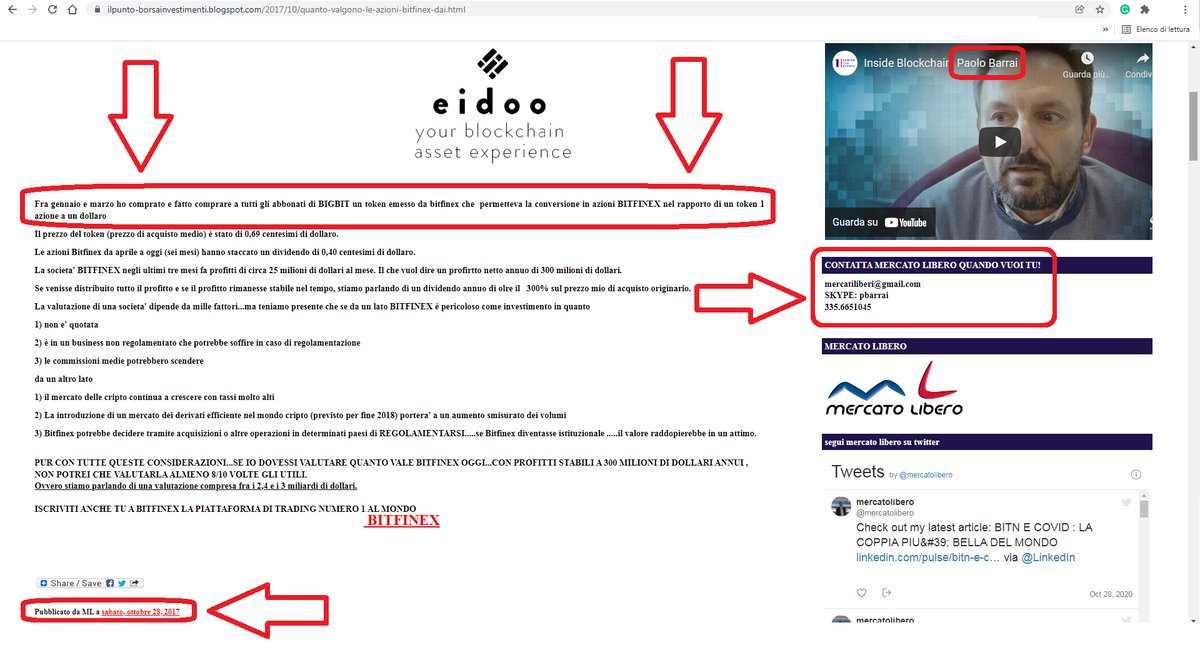 nicolaborzi's tweet photo. #BarraiLeaks5 - 2 #Barrai, ex financial advisor (fined 70k€ by #Consob, #Italy's #SEC), friend of Oliver #Camponovo (Swiss trustee who got 'ndrangheta mobsters as customers), advised his #Bigbit service subscribers to buy #Bitfinex convertible tokens see Mercato libero Oct 28 17 https://t.co/oMwR08V4fZ