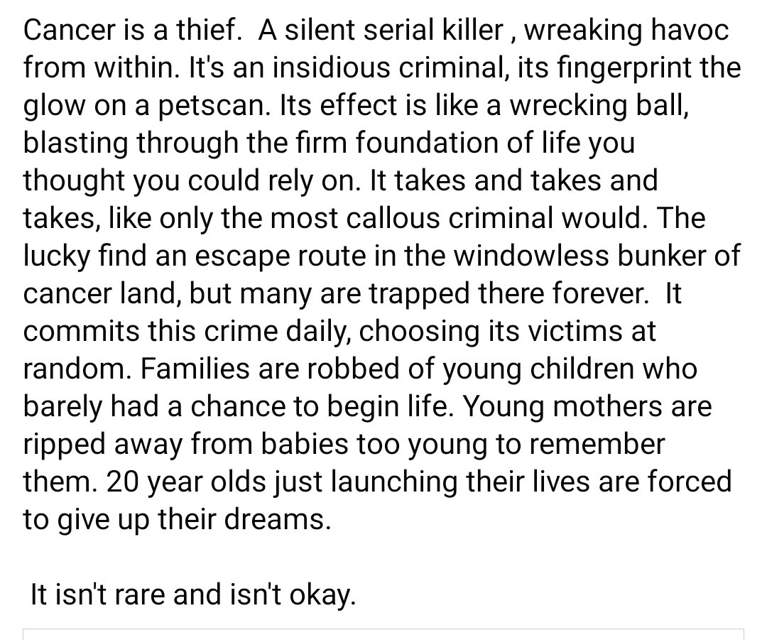 LibbyMbc's tweet photo. Cancer is a thief. #cancerthoughts #terminal #dyinginmy30s #metastatic #mbc #stage4needsmore https://t.co/mpfxkXtcG5