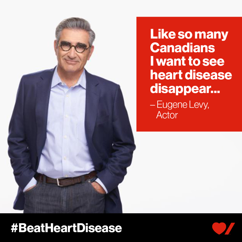 HeartandStroke's tweet photo. #HeartMonth is a time for all Canadians to learn about heart disease risks factors and what can be done to prevent them. Read this message of support from @realeugenelevy and get inspired to focus on your cardiovascular health this month. 
#BeatHeartDisease