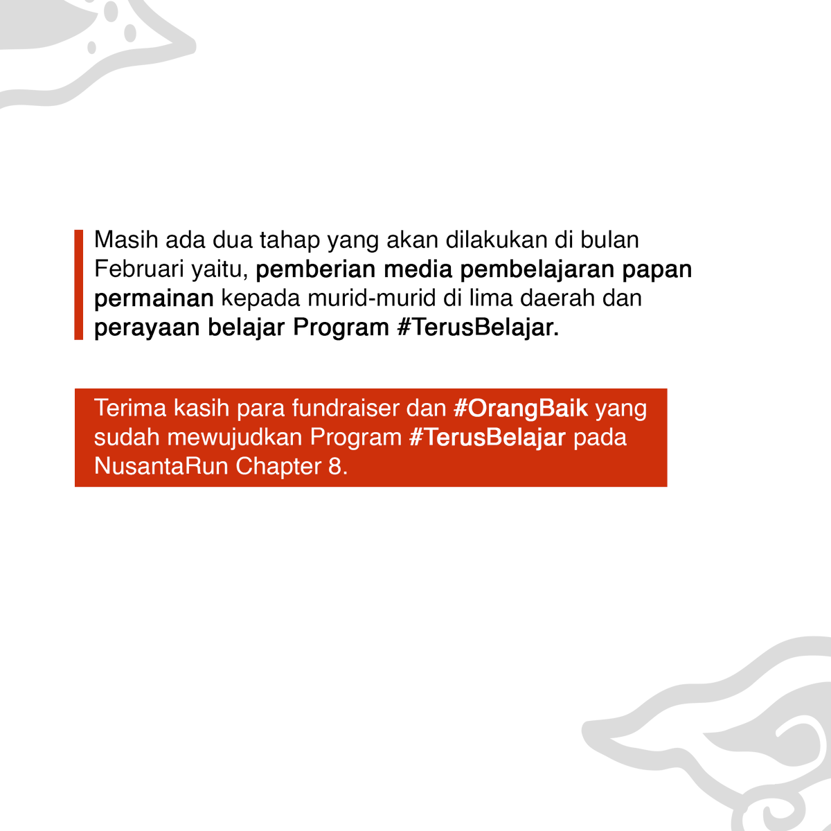 NusantaRun's tweet photo. Satu tahun berjalan, bagaimana #KabarProgram NusantaRun Chapter 8 #TerusBelajar? 

Yuk baca laporan dari Yayasan Guru Belajar! 

Part. 2

#NusantaRun
#NR8VirtualChallenge2020
#TerusBelajar https://t.co/u0k0X9iCeZ