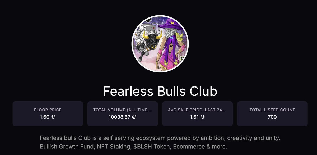Fearless Bulls Club (@fearless_bulls) on Twitter photo New Achievement unlocked.
The <a href="/Fearless_Bulls/">Fearless Bulls Club</a> Community strong 🐂✨
✅ 10,000+ SOL Trade Volume in 5 days since mint.
✅ 550+ SOL in royalties generated for the Bullish Growth Fund 🚀
✅ FPL Launched, R1 running until Sunday
✅ 'Steaking' any day now!
>
magiceden.io/marketplace/fe… New Achievement unlocked.
The <a href="/Fearless_Bulls/">Fearless Bulls Club</a> Community strong 🐂✨
✅ 10,000+ SOL Trade Volume in 5 days since mint.
✅ 550+ SOL in royalties generated for the Bullish Growth Fund 🚀
✅ FPL Launched, R1 running until Sunday
✅ 'Steaking' any day now!
>
magiceden.io/marketplace/fe…