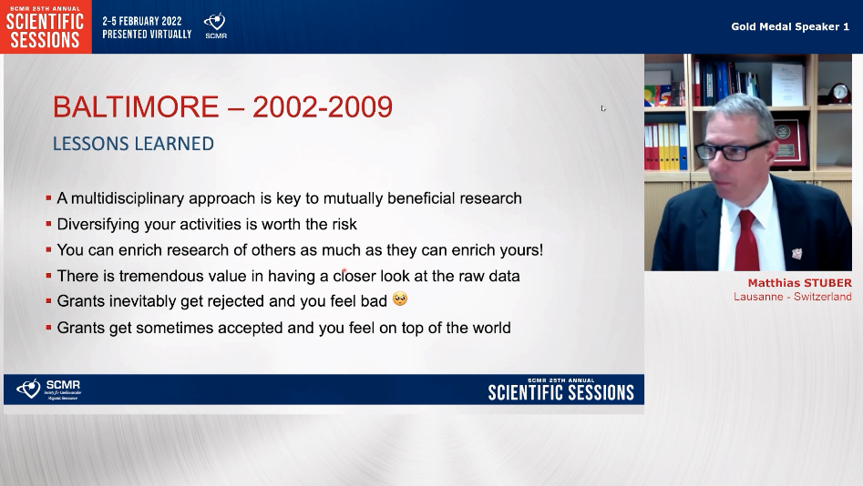 swleun2's tweet photo. Gold Medal #SCMR22 winner @Mstuber_MRI gave an inspiring talk about his career.  Many lessons learned.
 - collaborate, collaborate, collaborate
 - there will be failure
 - the only constant in #whyCMR is change
 - embrace new technology! https://t.co/wAgcKqMwyB