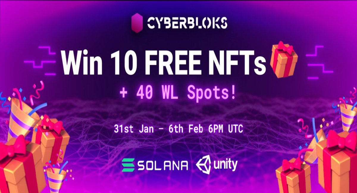 Airdrop BlogSpot (@airdropblgspot) on Twitter photo 🔥 CyberBloks NFT Airdrop
⭐️⭐️⭐️⭐️
💰 Reward: 10 Limited NFTs + 40 whitelist spots
👥 Referral: 5 extra entries
🔗 Airdrop Link: gleam.io/45iMv/10-free-…
• Follow <a href="/CyberBloks/">CyberBloks³</a>
🌐 About CyberBloks: Visit – cyberbloks.com 🔥 CyberBloks NFT Airdrop
⭐️⭐️⭐️⭐️
💰 Reward: 10 Limited NFTs + 40 whitelist spots
👥 Referral: 5 extra entries
🔗 Airdrop Link: gleam.io/45iMv/10-free-…
• Follow <a href="/CyberBloks/">CyberBloks³</a>
🌐 About CyberBloks: Visit – cyberbloks.com