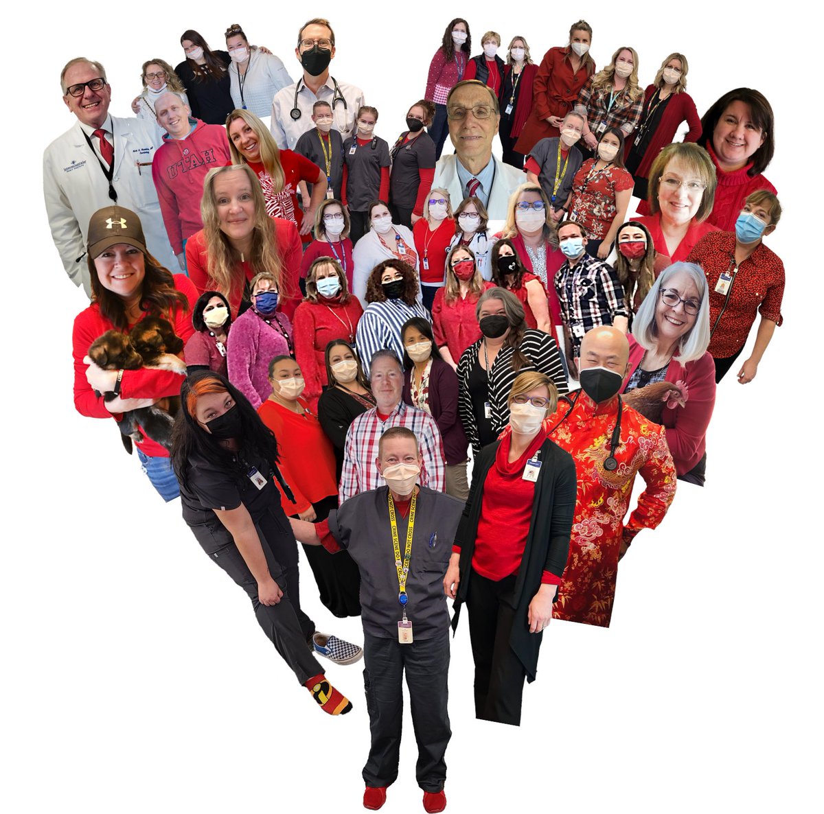 What's 'TEAM'? This is MY @Intermountain Heart and Vascular Team. From outpt to inpt care, imaging/EKG, rehab, invasive/procedural services, to administrative support, etc. So proud to #GoRedForWomen for #HeartMonth with these amazing people. #WearRedDay