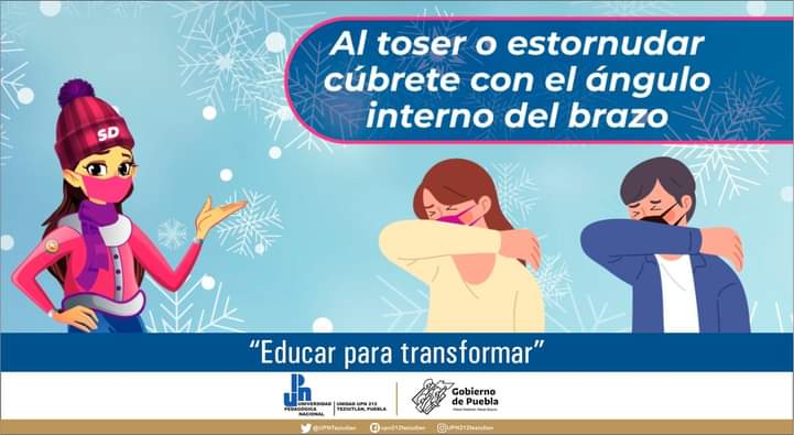 UPNTeziutlan's tweet photo. El estornudo de etiqueta 🤧 es una sencilla y fundamental medida para evitar contagios de enfermedades respiratorias, como la #Influenza y #COVID19, en esta #TemporadaDeFrío ❄️. ¡UItilízalo!

ATENTAMENTE 
DIRECCIÓN UPN 212

#upn212teziutlan  
#soyupn212 https://t.co/PjlmWVZ7xo