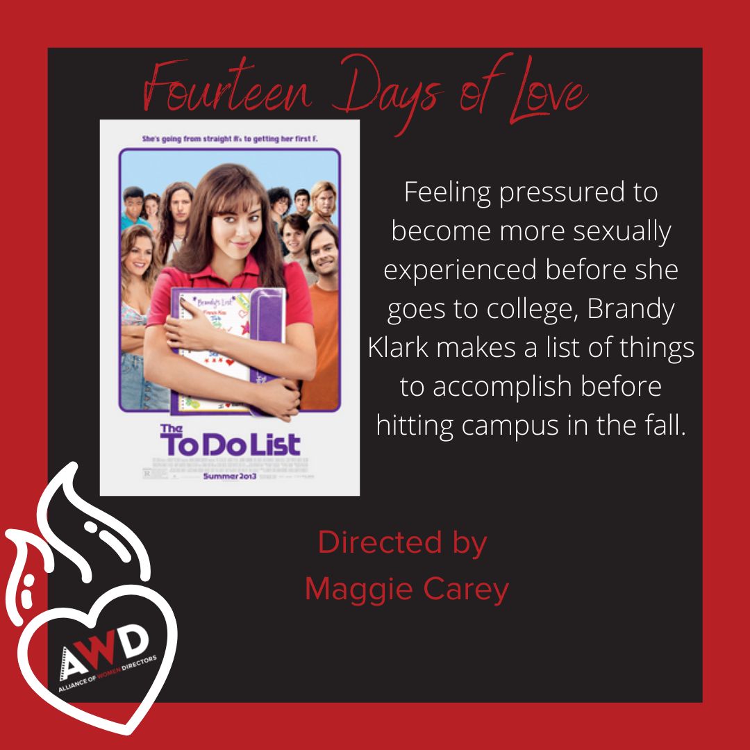 AWD_Directors's tweet photo. It's day 4 of 14 days of ❤️! Who has seen this laugh out loud funny rom-com?! "The To Do List", directed by Maggie Carey is a great lighthearted watch for this month. And who doesn't love Aubrey Plaza?
#awd #allianceofwomendirectors #femaledirectors #nonbinarydirectors https://t.co/F0ZswKGDFP