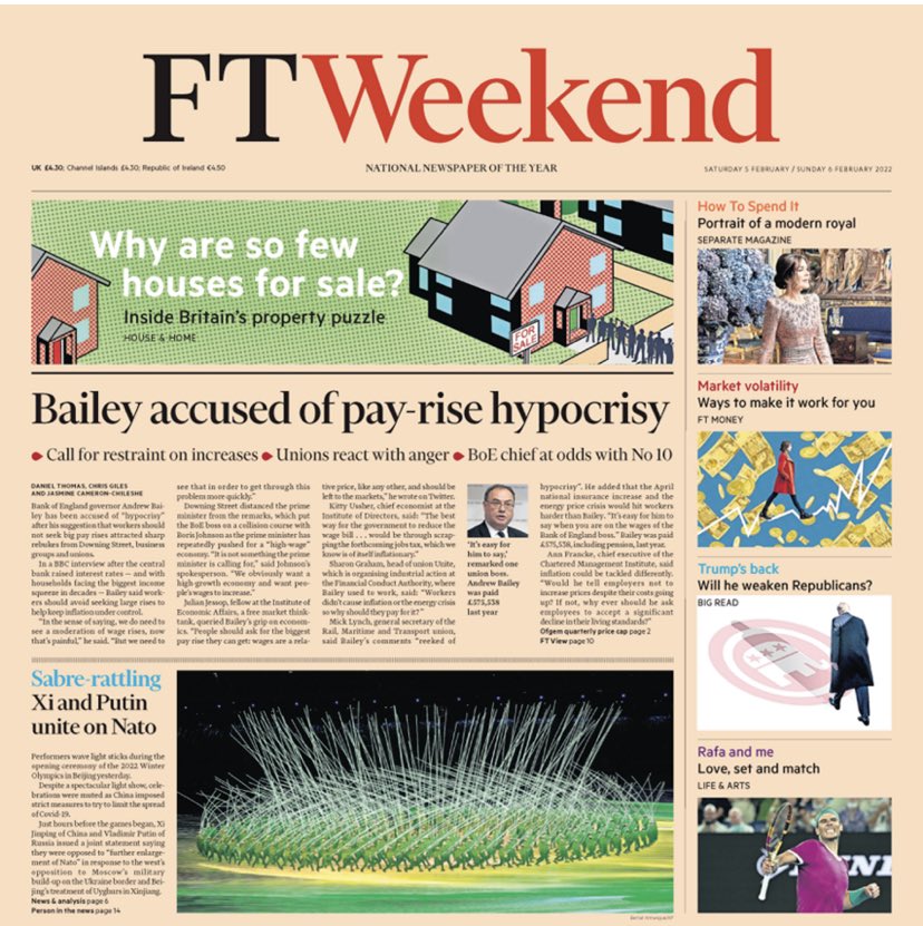 Love that the Daily Star and FT have same weekend splash…just rather different headlines 😂