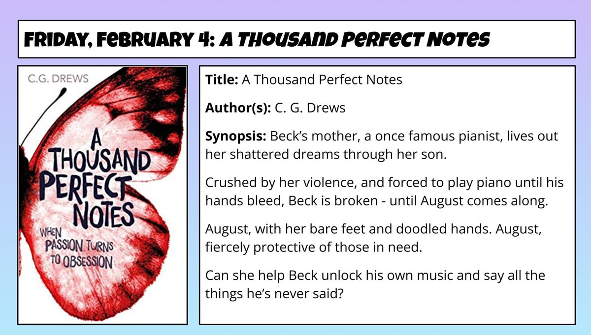 He’s back! 

This afternoon, our in-house-student-reader-extraordinaire shared his choice for this week’s #FirstChapterFriday read, #AThousandPerfectNotes by <a href="/PaperFury/">CG Drews</a> ❤️🤍

What an incredible story &amp; fantastic reader!