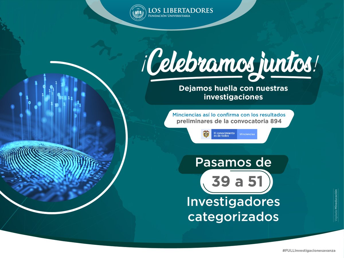 UniLibertadores's tweet photo. Continuamos dejando huella gracias a nuestros investigadores #FULLOrgullo. Conoce la clasificación de nuestros grupos de investigación e investigadores ante @MincienciasCo  ➡️  https://t.co/NN3SwsS1Oy https://t.co/4FnmaMVyBU