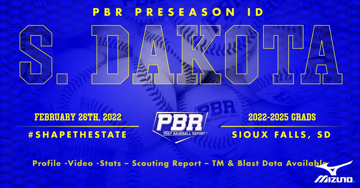 🚨 Preseason ID- South Dakota 🚨

🗓 February 26th
👨‍🎓 2022-2025
📍 Avera Sports Dome

Optional Tech 
<a href="/TrackManBB/">Trackman Baseball</a> | @Blast_Bsbl 

Register 👉 bit.ly/3ECmRtc

<a href="/prepbaseball/">Prep Baseball</a> 

#BeSeen