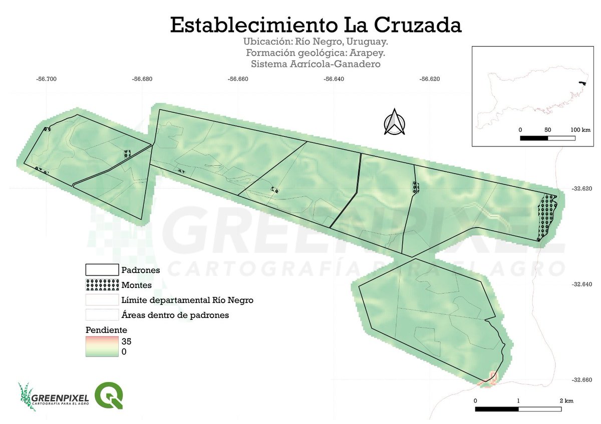 greenpixelagro's tweet image. 🌿Establecimiento La Cruzada.
🇺🇾
Curvas de nivel (5 y 1 mt), subdivisión de potreros, pendiente, clasificación por grupos CONEAT y suelos.

#QGIS #quantumgis #mapping