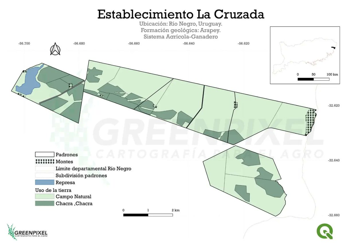 greenpixelagro's tweet image. 🌿Establecimiento La Cruzada.
🇺🇾
Curvas de nivel (5 y 1 mt), subdivisión de potreros, pendiente, clasificación por grupos CONEAT y suelos.

#QGIS #quantumgis #mapping