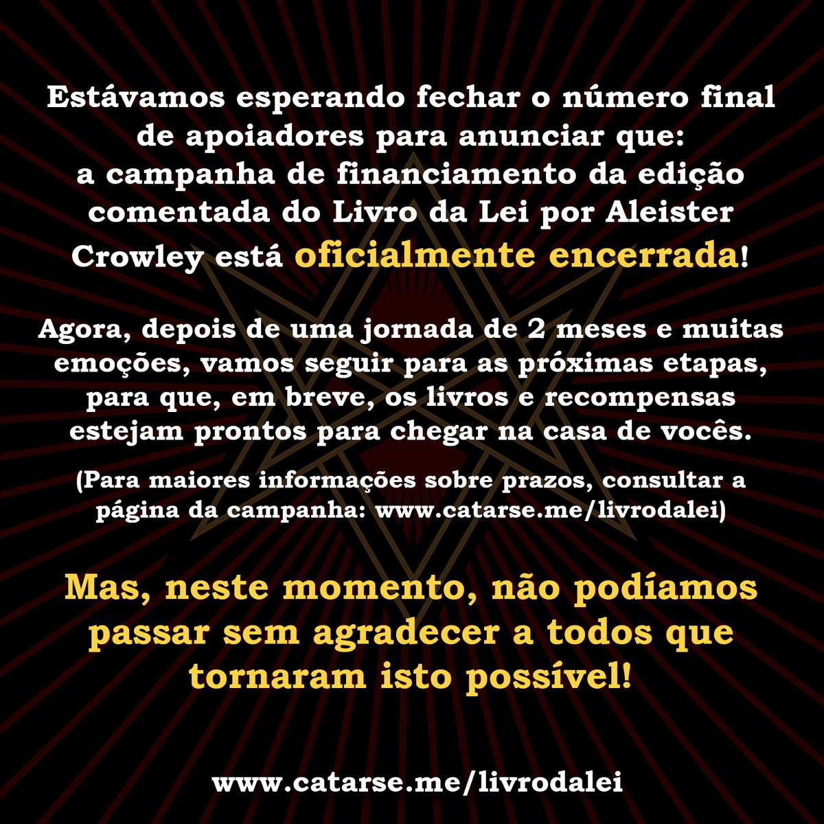 pressagioed's tweet photo. Ficam aqui a nossa gratidão e parabenização à comunidade brasileira mágica pelo comprometimento e entusiasmo nesta empreitada histórica. 

Nada disso teria sido possível sem o apoio e a força de vocês. 93!

Presságio Editora
https://t.co/hjDCdzd9Kt https://t.co/D0nWxCsIrH