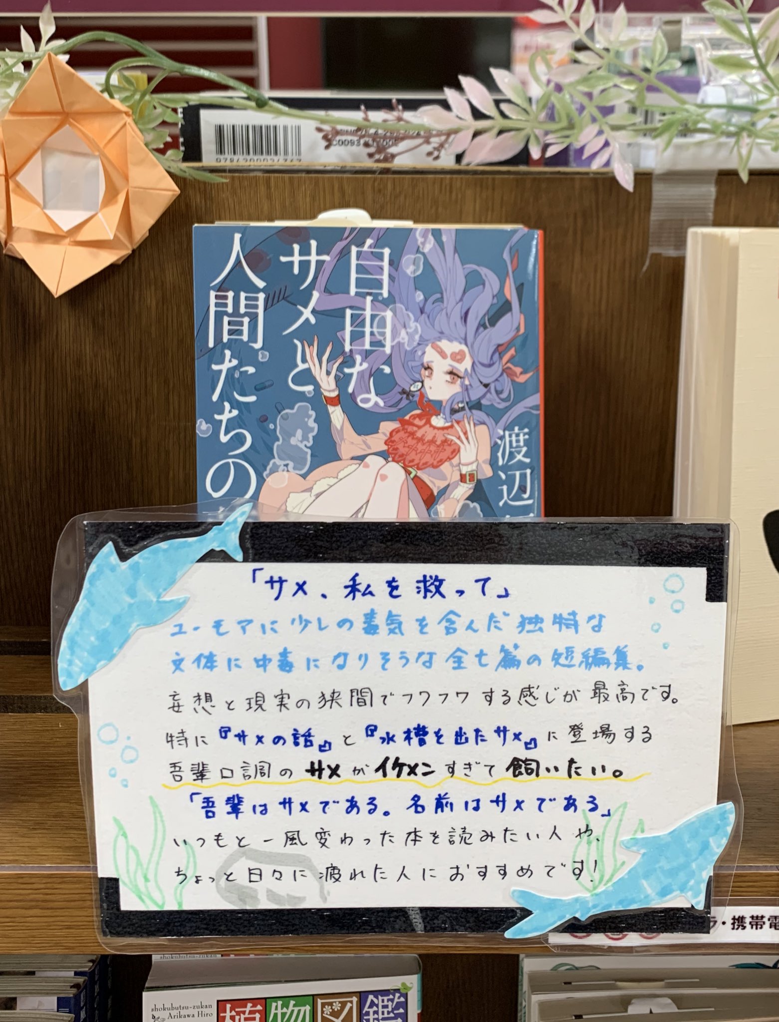 三省堂書店有楽町店 イケメン本フェア 自由なサメと人間たちの夢 渡辺優 希死念慮を持つ人やメンヘラキャバ嬢が出てくる ユーモアの中に毒を含んだ癖になる短編集です 中でも サメの話 に出てくるサメがイケメンすぎてずっと話していたい
