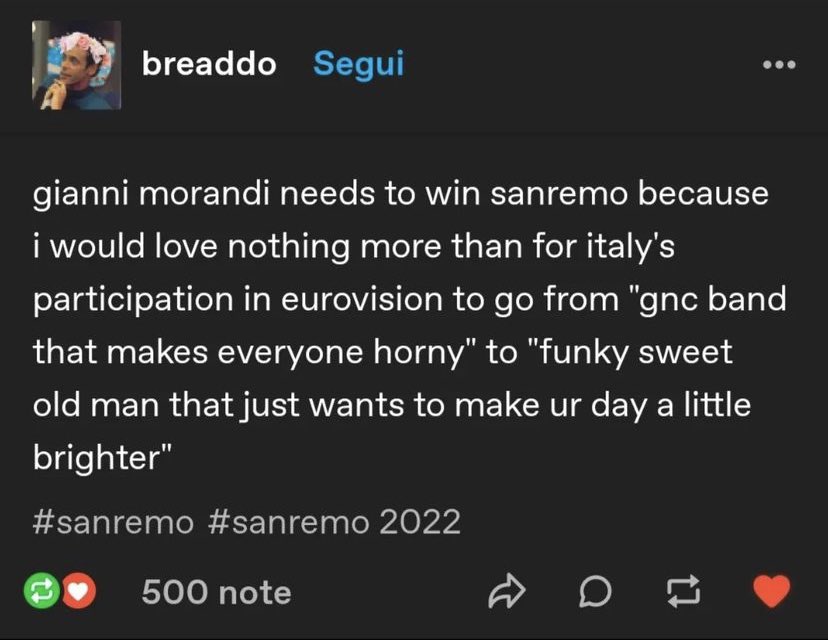 daylightlous's tweet photo. gianni road to eurovision #Sanremo2022 https://t.co/26rcG4lMVh
