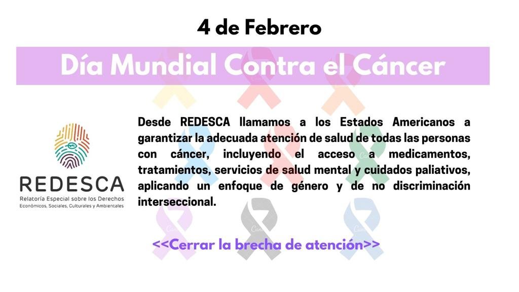 DESCA_CIDH's tweet photo. En el #DíaMundialContraElCáncer, nos sumamos a la campaña "Por unos cuidados más justos" y alentamos a los Estados @OEA_oficial a prevenir, concientizar e invertir en cuidados e investigación sobre esta enfermedad no transmisible, que es la 2da causa de muerte en el hemisferio. https://t.co/g2R3rLZZEK