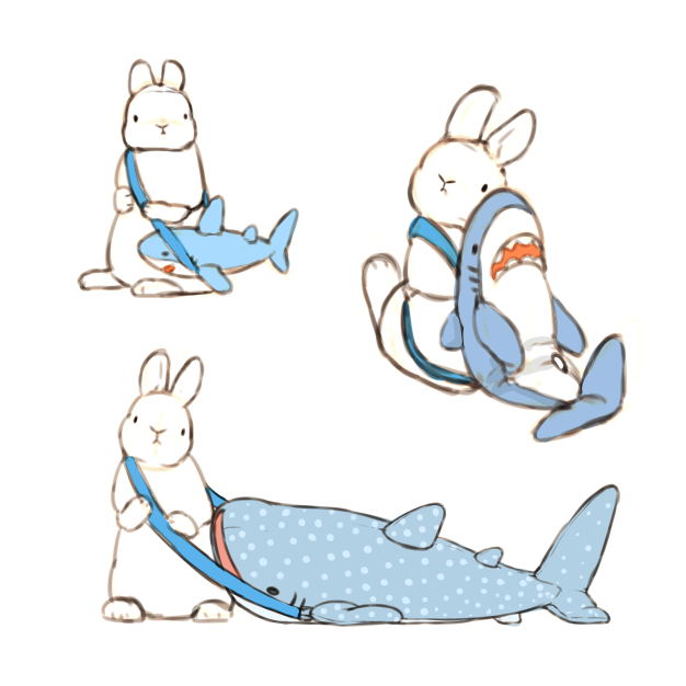 「たまに描いてるサメ好きうさぎシリーズ 」|らいらっくのイラスト