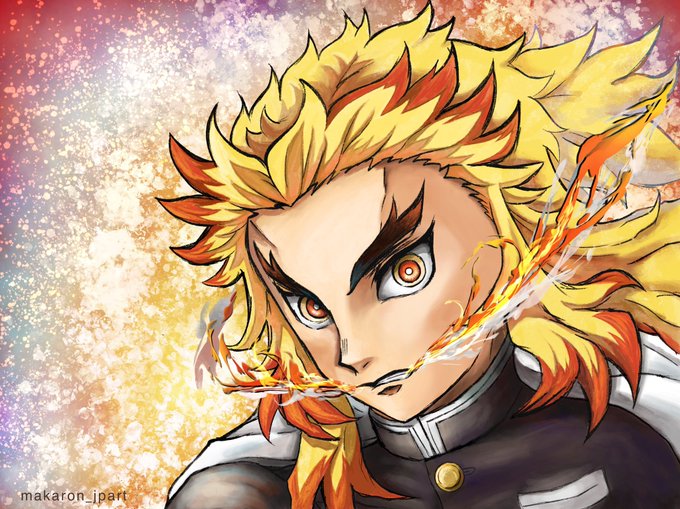 MakaronさんがTwitterに投稿した煉獄杏寿郎(鬼滅の刃)のイラスト。