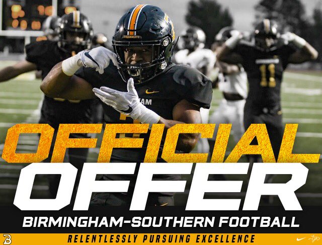Blessed to receive an offer from Birmingham-Southern⚫️🟡<a href="/BSCFootball/">BSC Football</a> <a href="/Coach_OMelia/">Chad O'Melia</a> <a href="/CoachBaileyRHS/">Stephen Bailey</a> @2aBama_Football