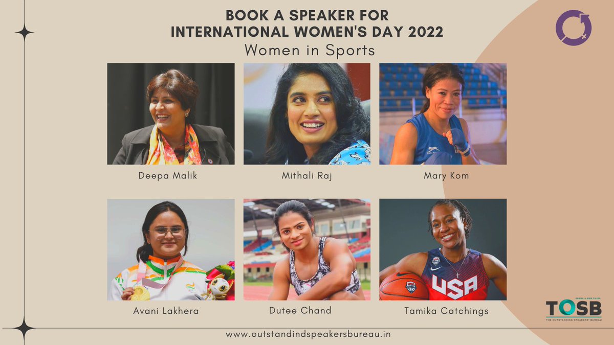 Female athletes and sportswomen inspiring girls to #BreakTheBias of gender norms. Our leading #IWD2022 voices for #womeninsports. Reach out to engage with them this #IWD: bit.ly/3hKSJDZ
<a href="/DeepaAthlete/">Deepa Malik PLY</a> <a href="/M_Raj03/">Mithali Raj</a> <a href="/MangteC/">Dr. M C Mary Kom OLY</a> <a href="/AvaniLekhara/">Avani Lekhara अवनी_लेखरा PLY</a> <a href="/DuteeChand/">Dr Dutee Chand Olympian</a> <a href="/Catchin24/">Tamika Catchings</a>