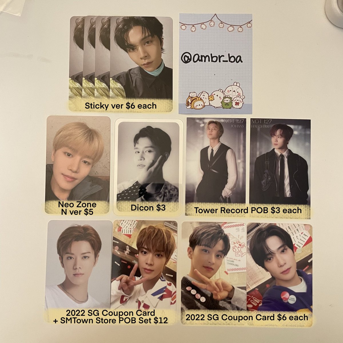 ambr_ba's tweet photo. wts | selling - nct 127 Johnny Taeil Haechan Yuta Mark Jaehyun

sticker sticky neo zone n ver album dicon loveholic tower record 2022 sg seasons greeting smtown store  pob coupon card pc photocard

Priced w/ stamped shipping
usa only 🇺🇸 https://t.co/AQ9eAHlX3U
