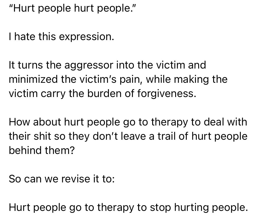 I’m so damn sick of people protecting perpetrators. You want people to change? Hold them accountable. #hurtpeoplehurtpeople #therapymemes #therapy #accountability #accountabilitypost #mentalhealth #victimblaming