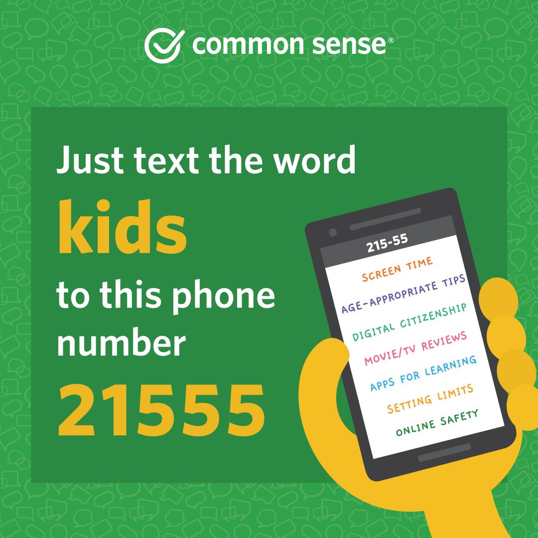 Do you want to be more confident about managing your children’s media and tech consumption? Receive @CommonSense free text msg tips about how to practice healthy media habits at home with your family! Just text the word 'Kids' to this phone number: 21555. bit.ly/30NeDef