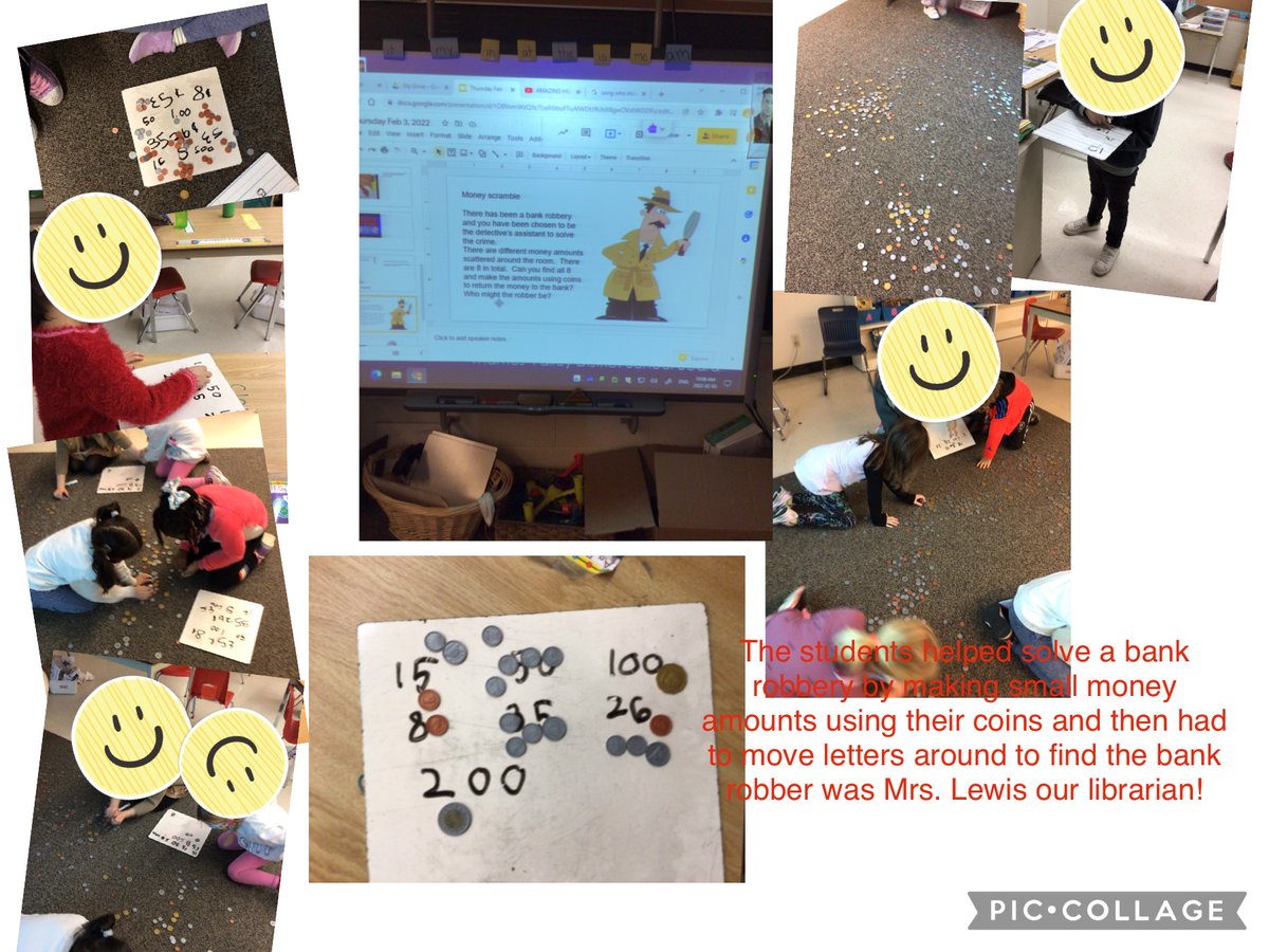 A chance to be a detective and try to solve a bank robbery is a great way to see if kids understand working with coins!