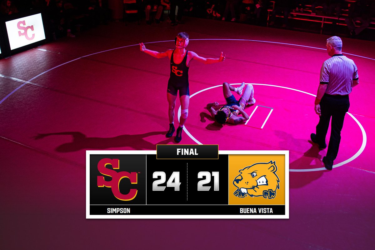 sstormwrestling's tweet photo. FINAL | Simpson 24, Buena Vista 21

We win an exciting one over the Beavers! 

Dylan McChesney (125) - Fall, 5:43
Zach Stewart (141) - Dec, 5-4
Robert Silva (157) - MD, 10-0
Shyler Langley (174) - TF, 16-0
Colton Kinnison (285) - Fall, 5:41

#ONESimpson | #rollriversWRESTLE https://t.co/WsvGheBlos